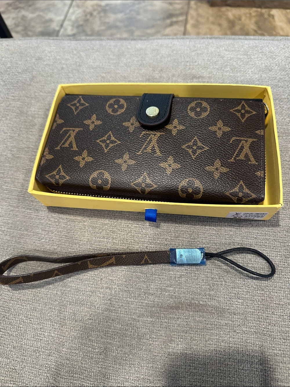 Brown Monogram Zip Wallet with Wrist Strap